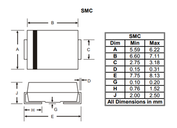 机械图纸 - Diodes Incorporated SMxJ汽车用TVS二极管